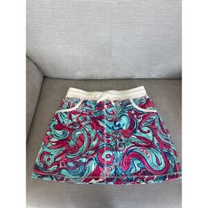 Talbots Sport Skort Patterned Elastic Waist Drawstring Pockets Size SP